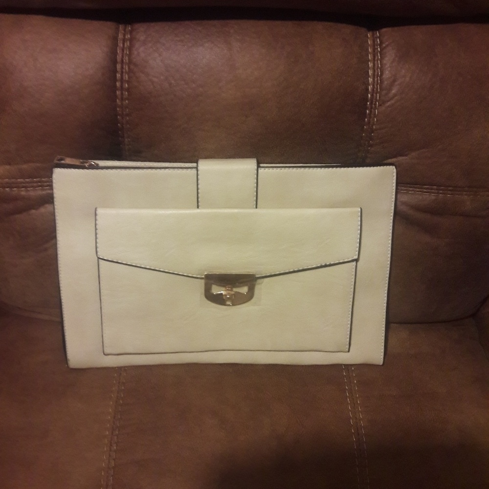 Cream Colored Leather Clutch Purse